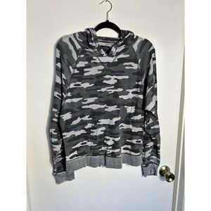 Lucky Brand Camo Thermal Hoodie Womens Large Gray Camouflage Waffle Knit Top L